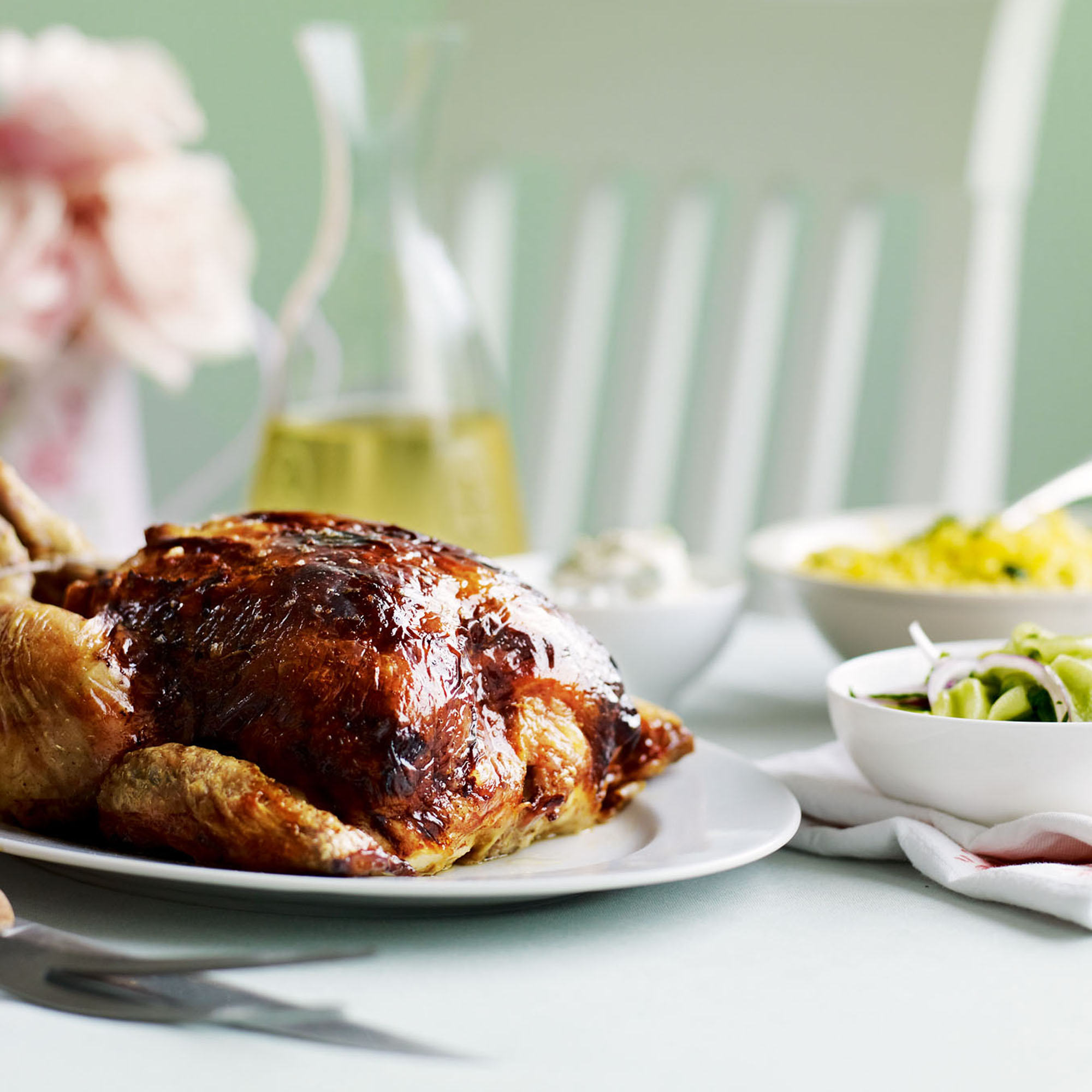 Tikka roasted chicken with salted cucumber salad recipe