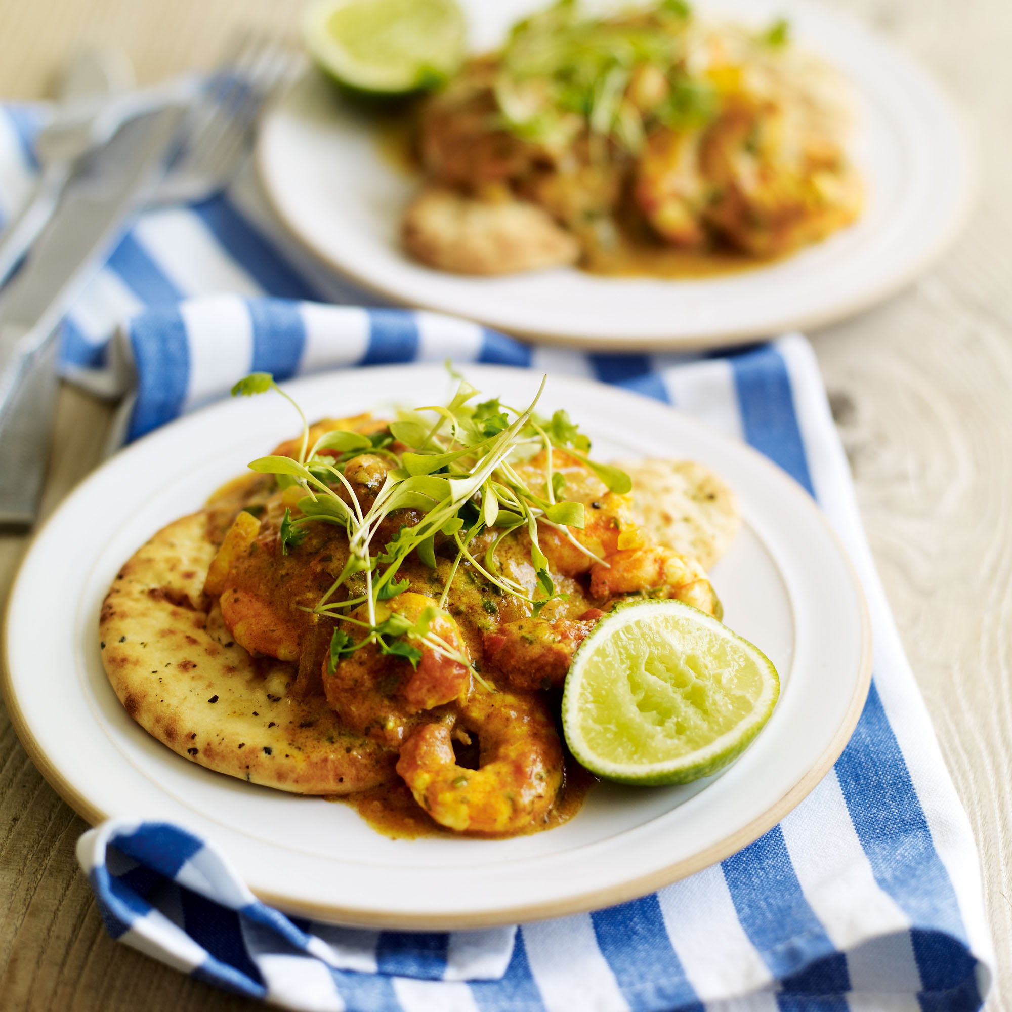 Prawn and coconut balti curry with naan bread recipe