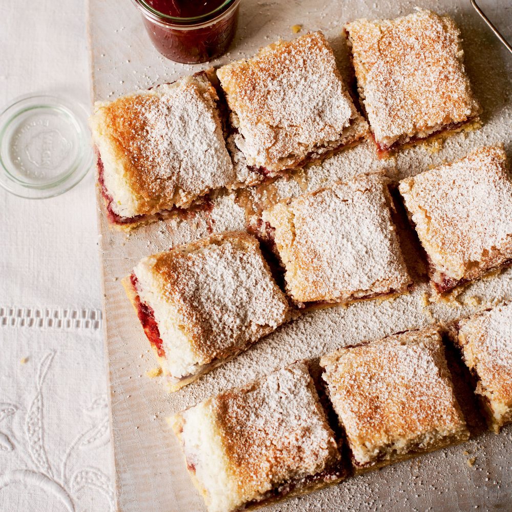 Raspberry and lime coconut squares recipe