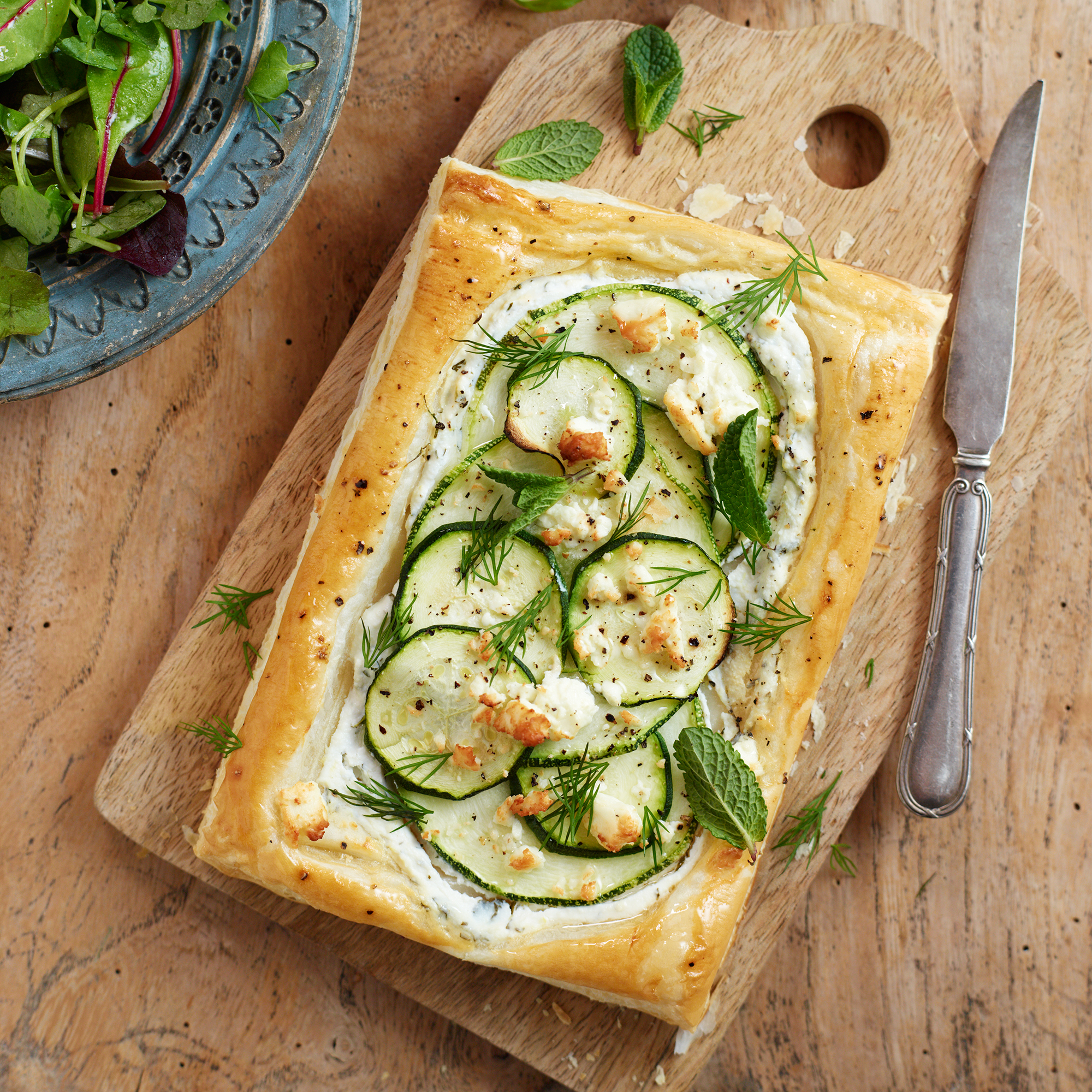 Courgette and marrow tart with feta