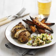 Jerk Chicken Breasts With Pineapple Salsa And Sweet Potato Wedges Recipe