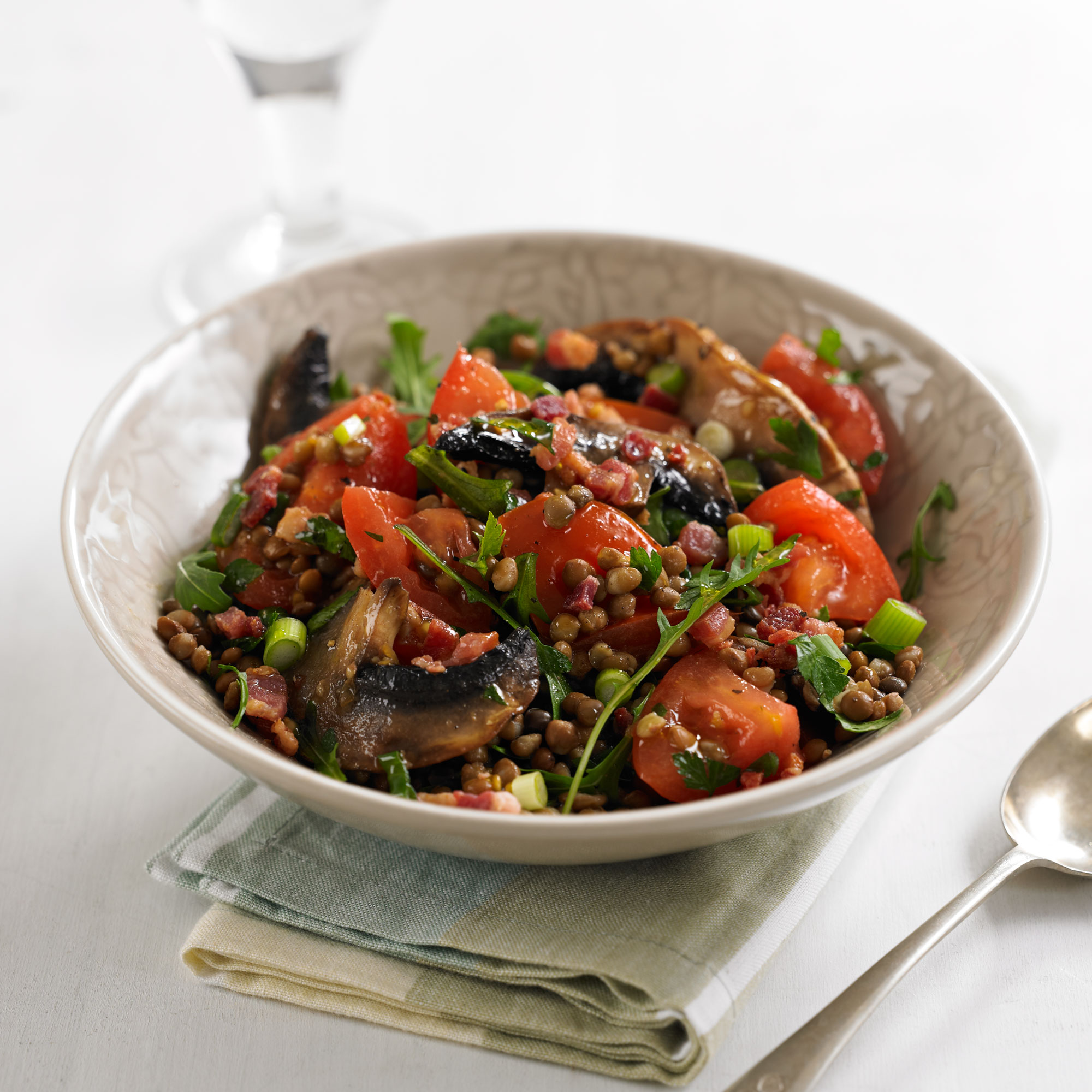 Lentil, Mushroom, Tomato and Rocket Salad Recipe