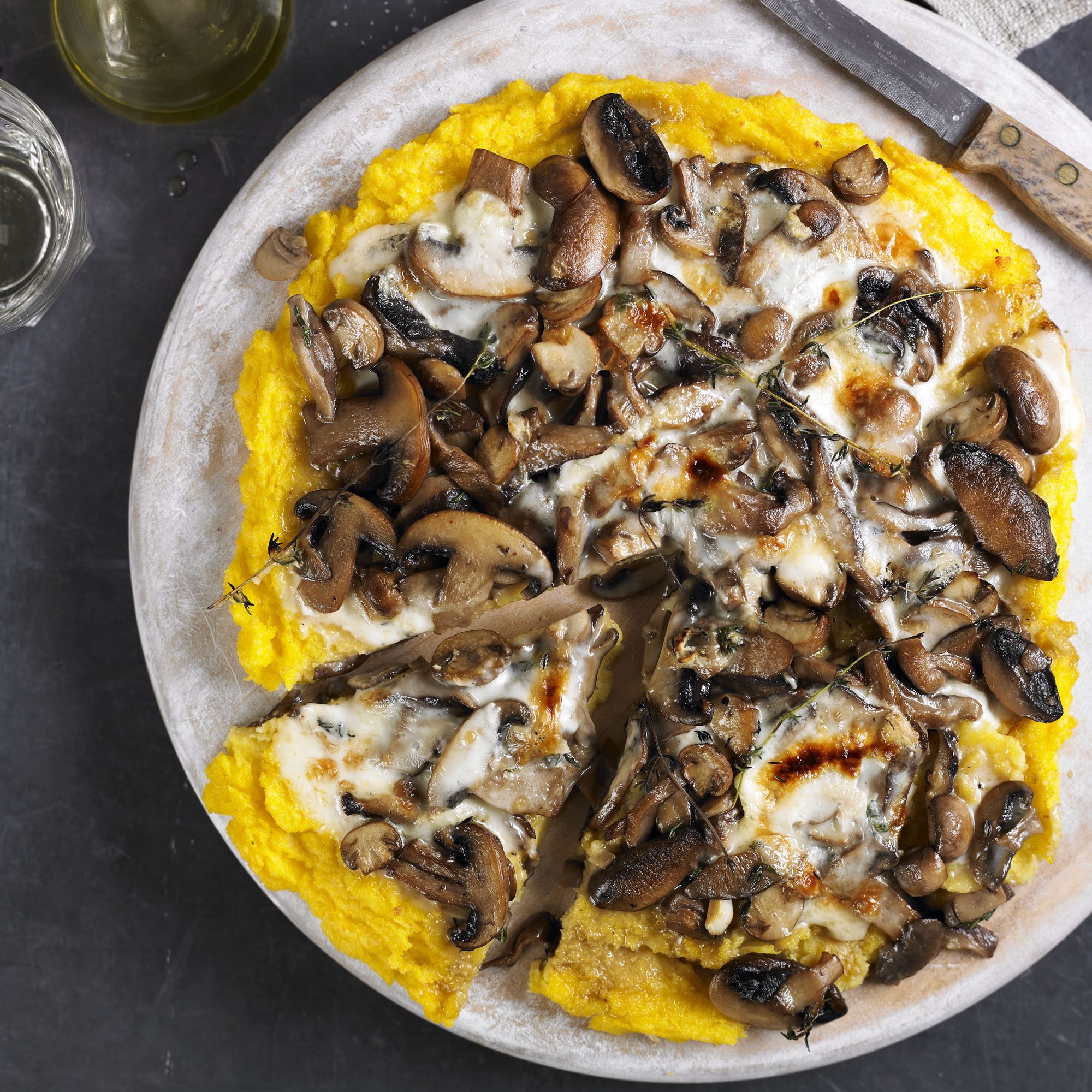 Wild mushroom and Parmesan polenta "pizza" recipe