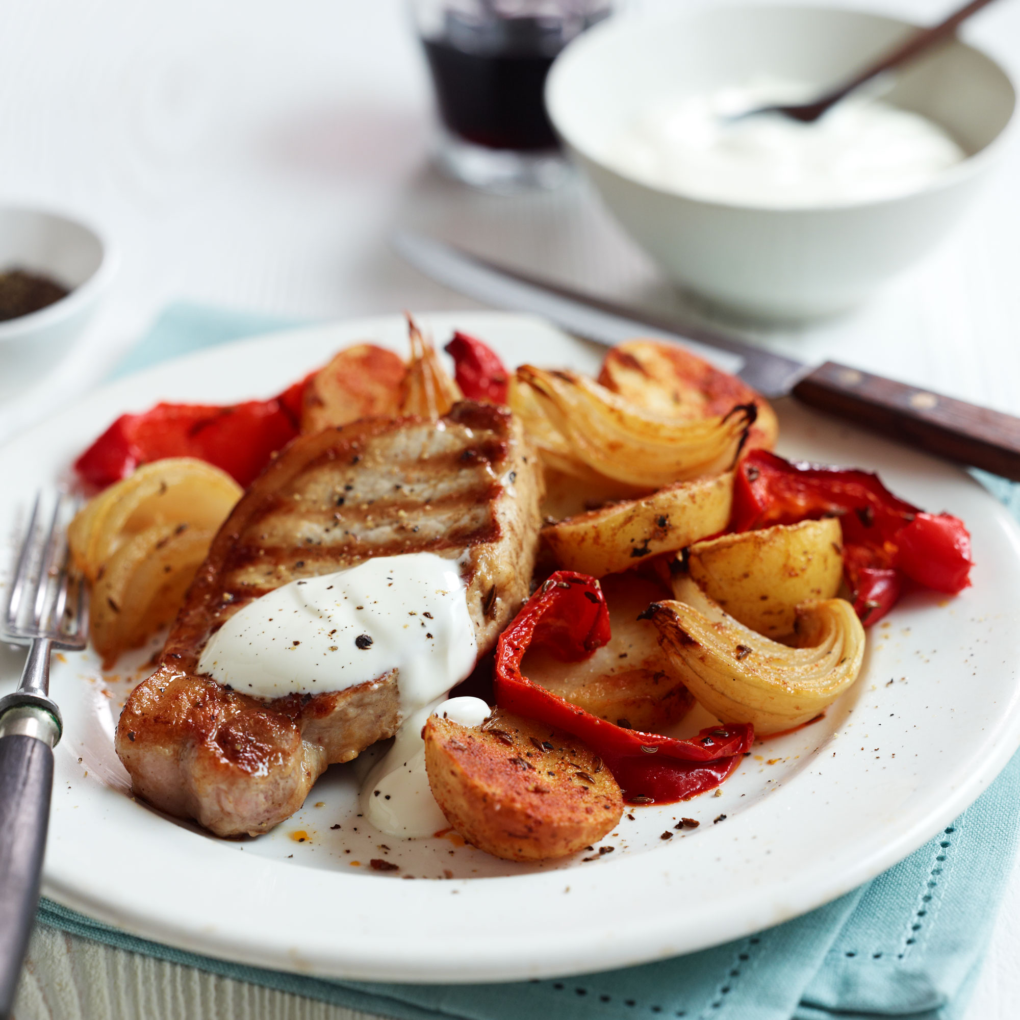 pork loin steaks with paprika potatoes and sour cream