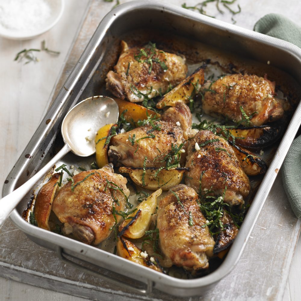 Roast chicken thighs with lemon and mint recipe