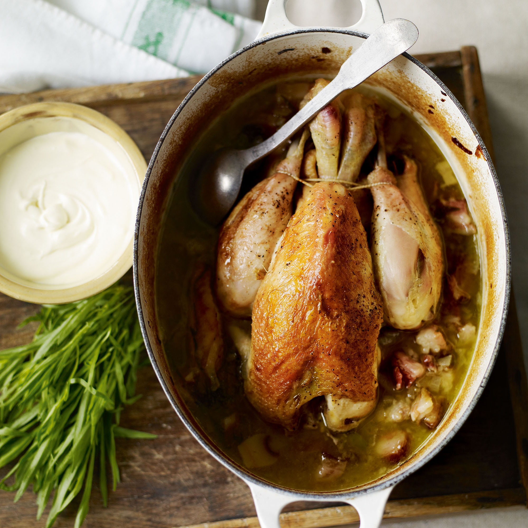 Pot roast chicken with creamy tarragon sauce recipe