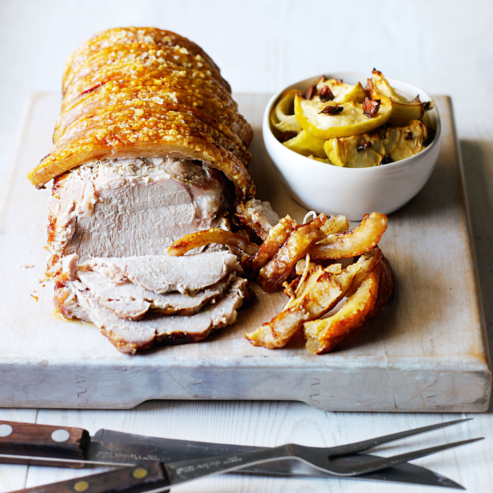 Roasted pork loin with baked apple and onion chutney recipe