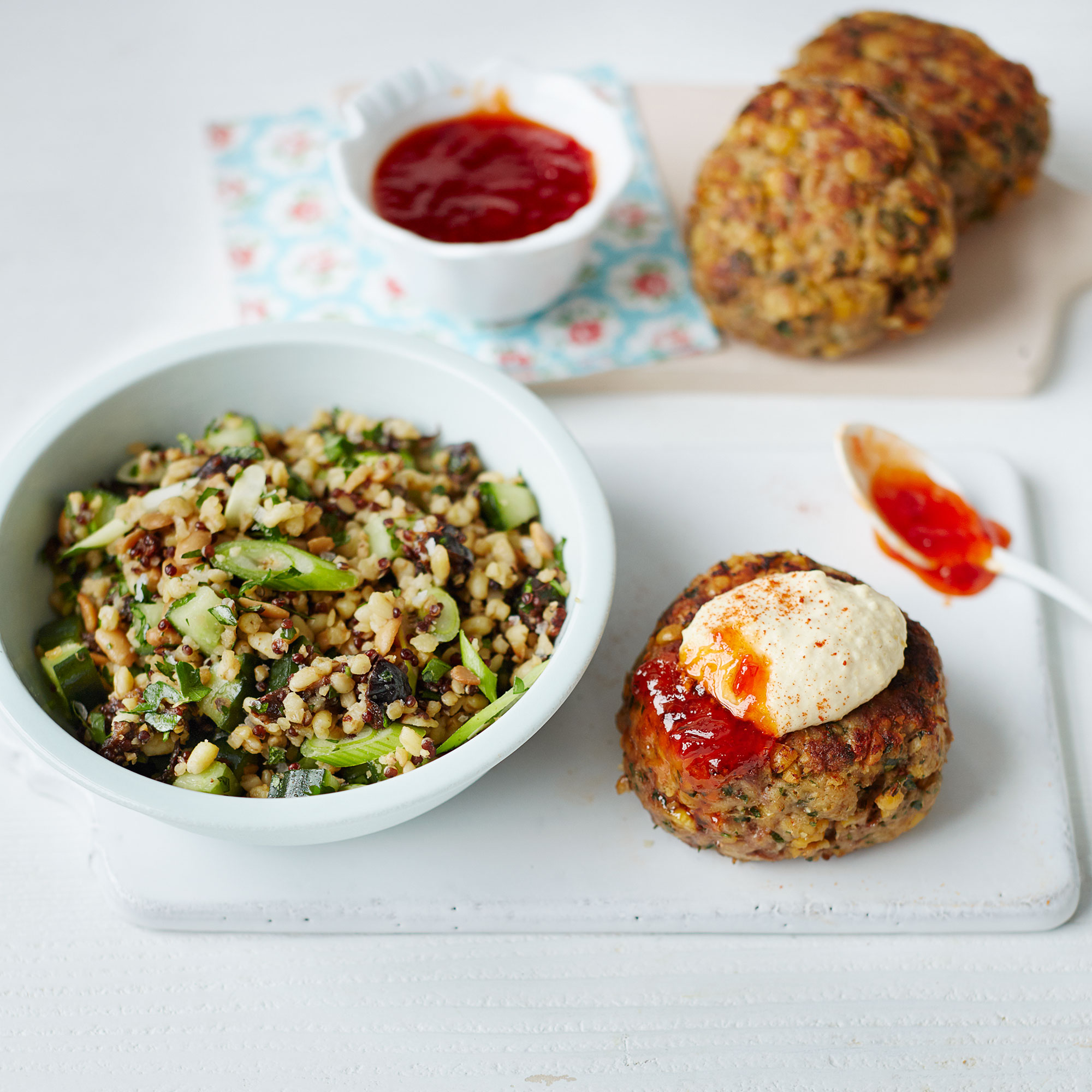 Lamb and Chickpea Burgers with Grain Salad