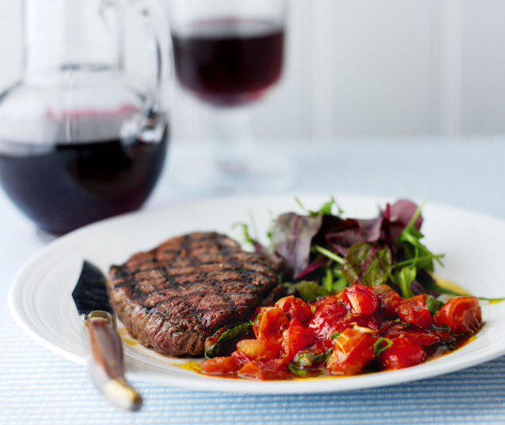 Griddled Rump Steaks With Balsamic Tomatoes Recipe