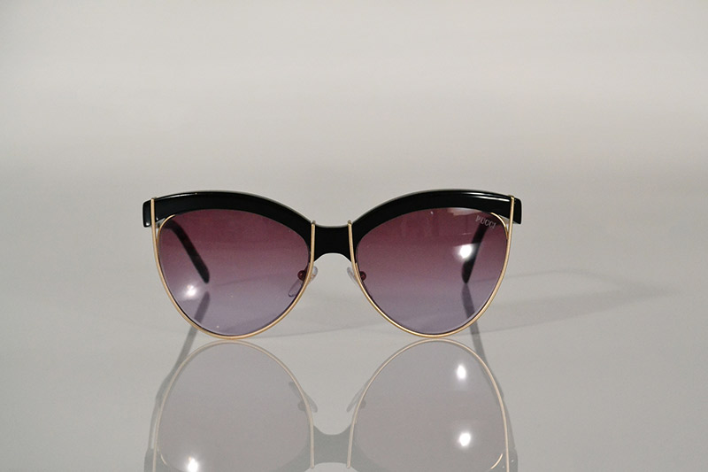 Sunglasses: Gold and black cat eye, from R3 975, Emilio Pucci at SDM Eyewear