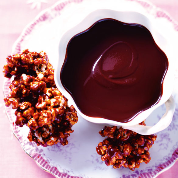 The Best Chocolate Dipping Sauce With Caramel Popcorn Clusters