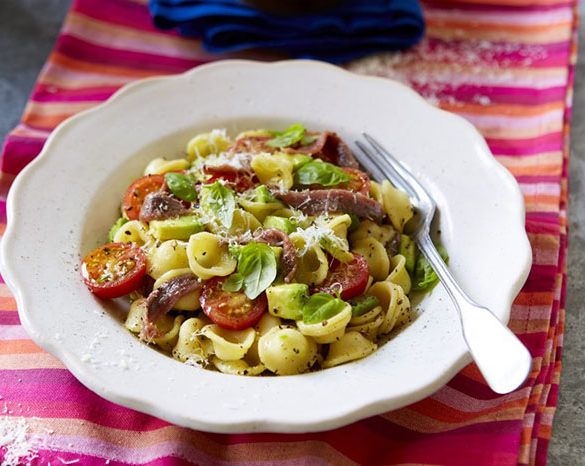 anchovy pasta with avocado