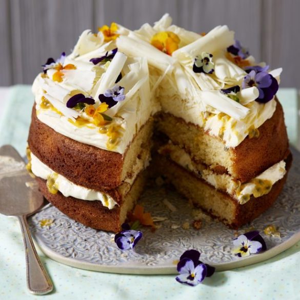 White chocolate cake with passion fruit