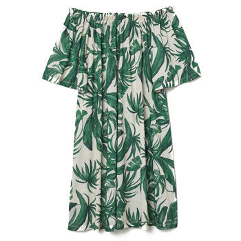 off-shoulder palm print summer dresses