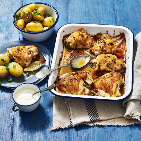 Apricot Chicken Bake with Herby Potatoes Recipe