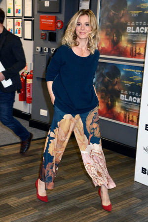 Emilia Fox in Printed wide-leg trousers 