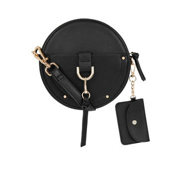 round gold and black handbag inspired by new york fashion week 