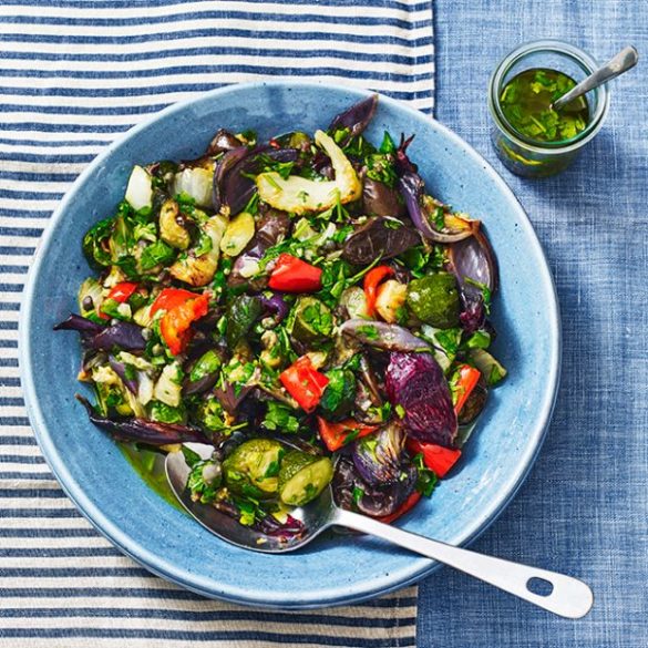 Roast vegetable salad with anchovy dressing recipe