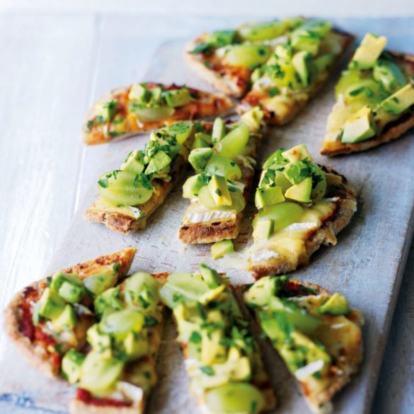 Pitta pizzas with brie and avocado recipe