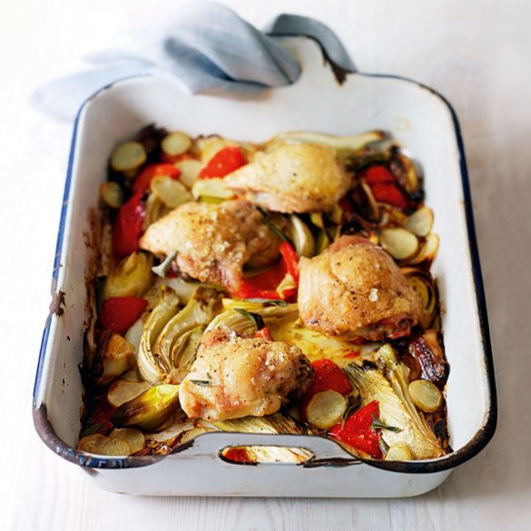 Chicken Thighs with Roasted Vegetables Recipe