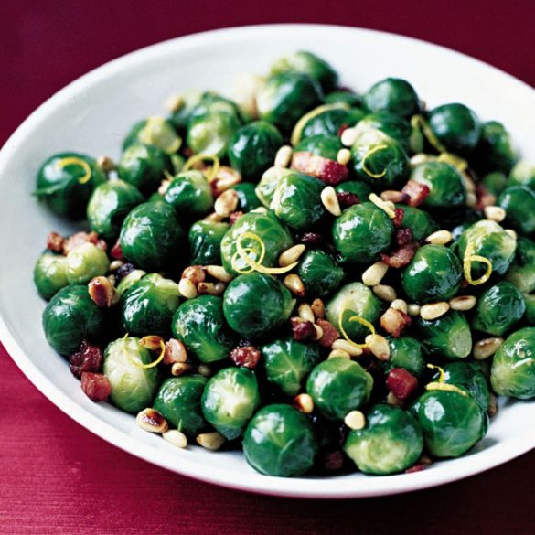 Sprouts with pancetta, lemon and pine nuts recipe