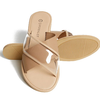 nude crossover sandals