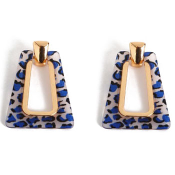 Blue and gold leopard print earrings