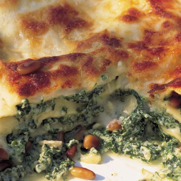 spinach and ricotta lasagne with pine nuts recipe