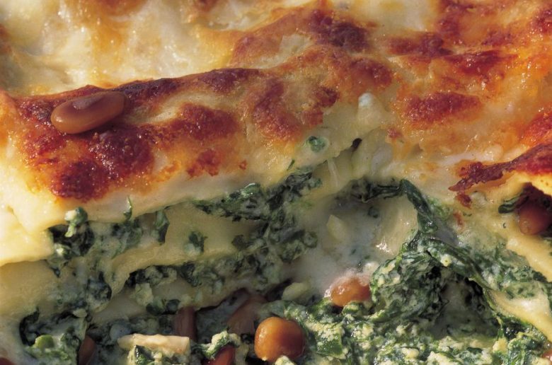 spinach and ricotta lasagne with pine nuts recipe