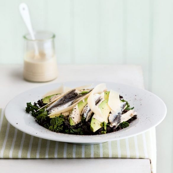 Anchovy and kale ‘Caesar’ salad with avocado