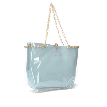 contrast PVC and blue handbag