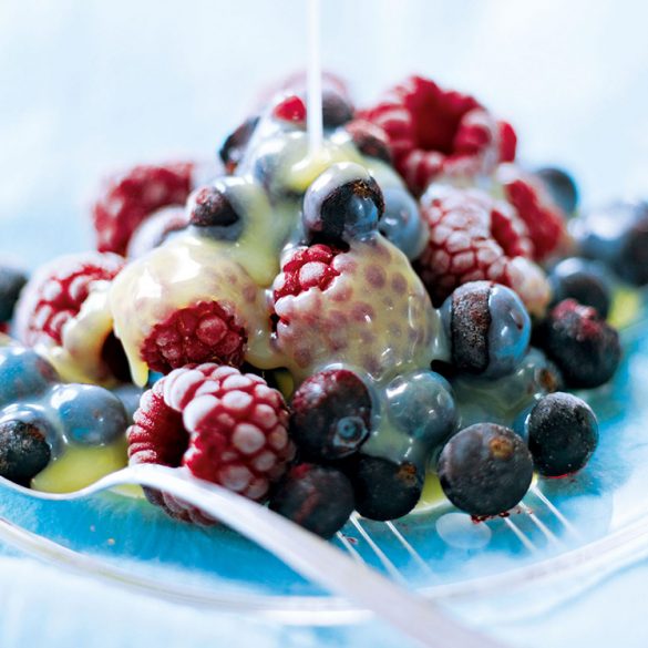 Iced berries with a hot white chocolate sauce recipe
