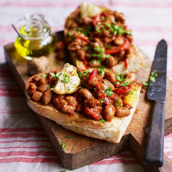 Bruschetta with baked beans and roasted peppers recipe