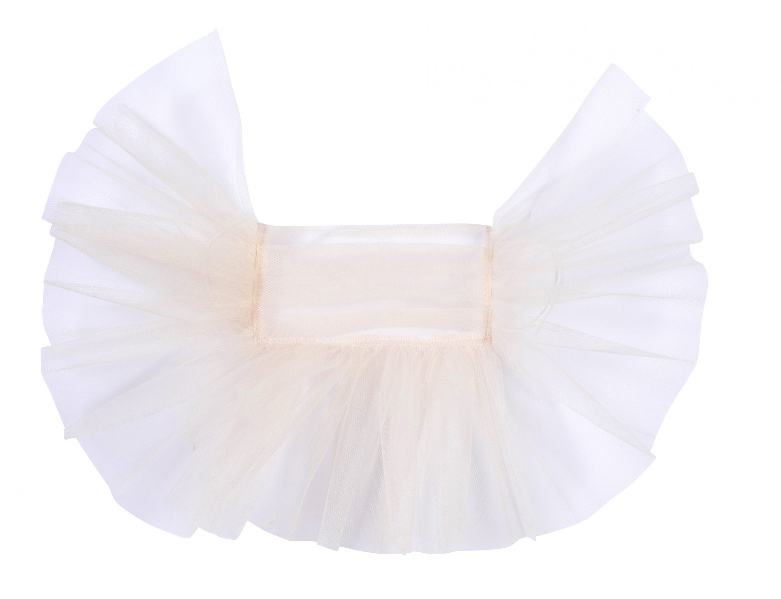 White tulle face mask with large ruffle trimming