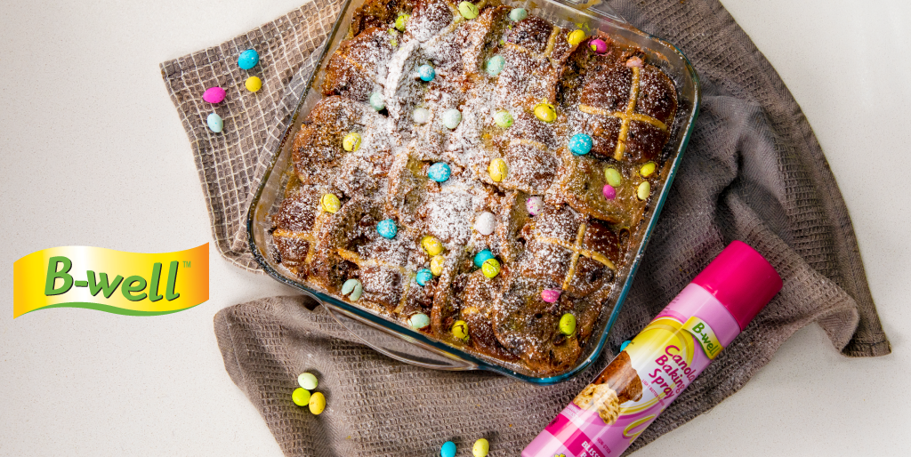 Indulgent hot cross bun pudding