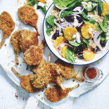 Crumbed lamb cutlets with orange and couscous salad