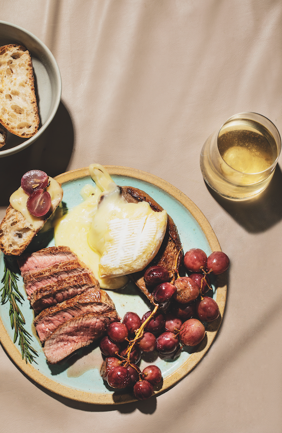 Grilled steak with roasted grapes recipe
