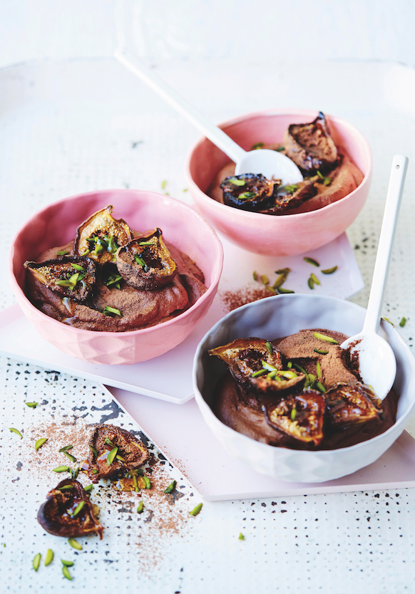 Rich chocolate & ginger mousse with semi-dried figs recipe