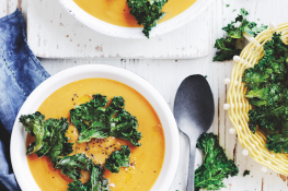 Sweet potato soup with kale chips