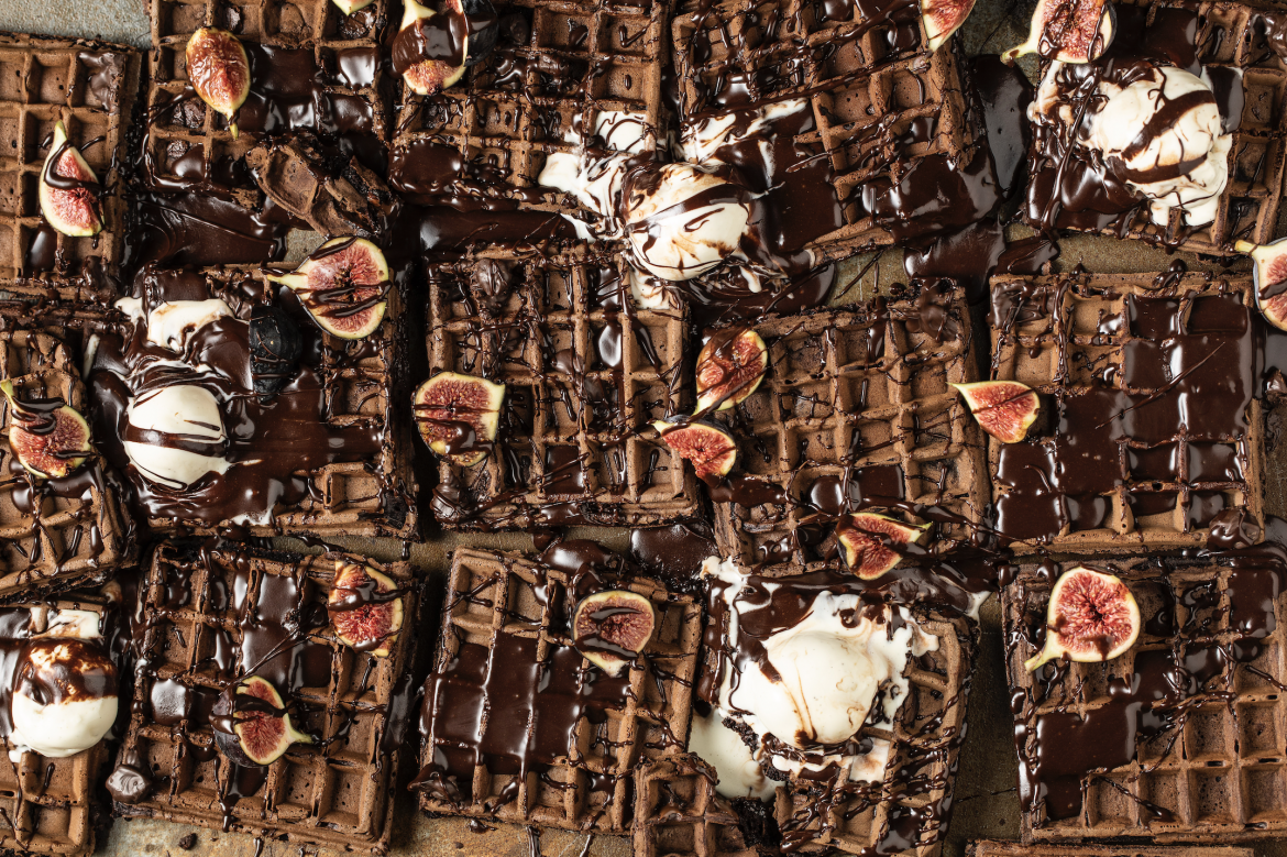 Chocolate brownie waffles with salted burnt honey buttercream