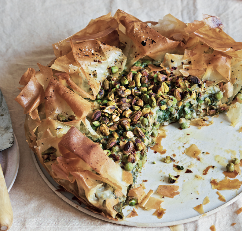 Pea, mint & preserved lemon phyllo tart