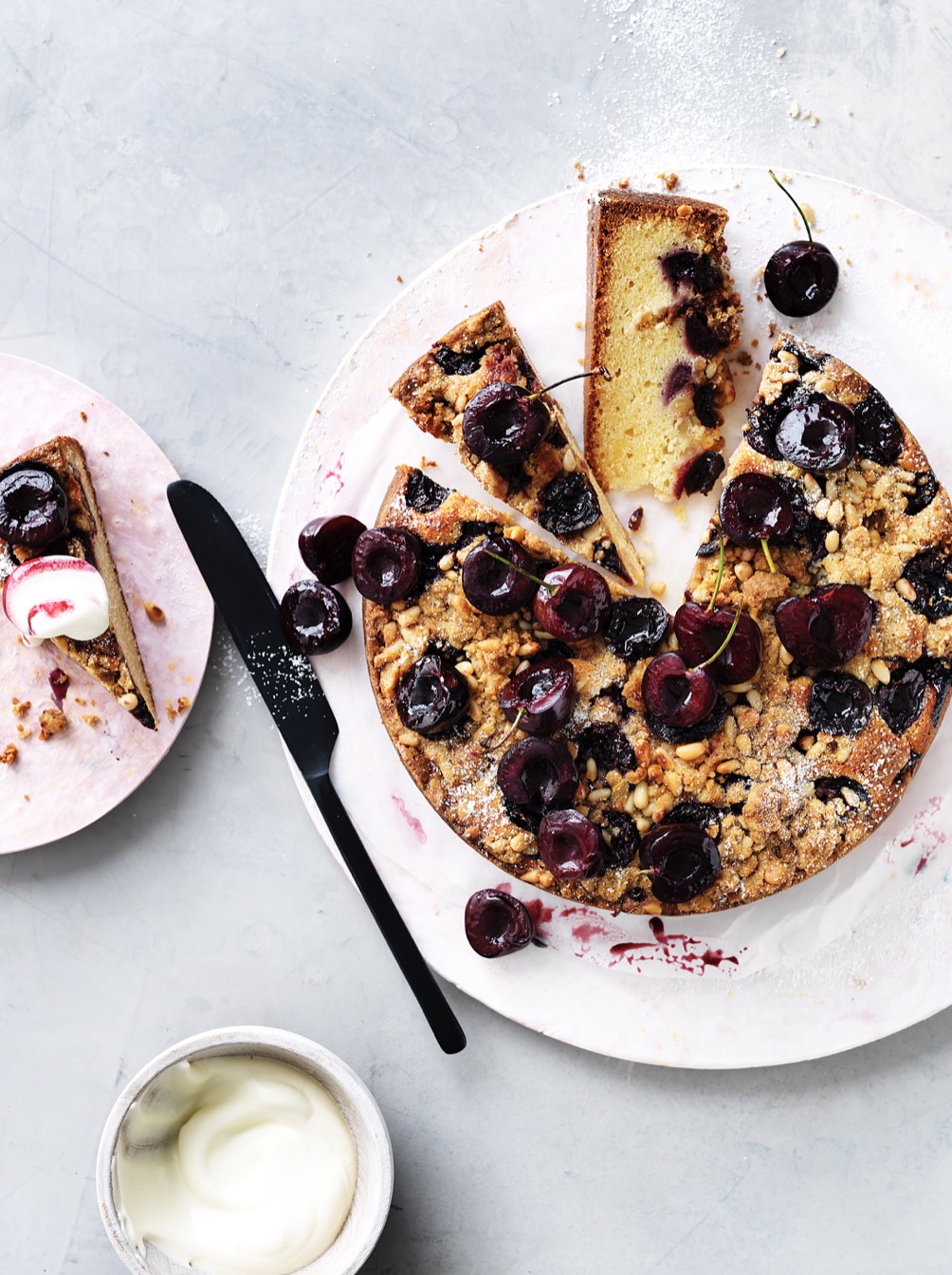Dark Cherry & Pine Nut Crumble Cake