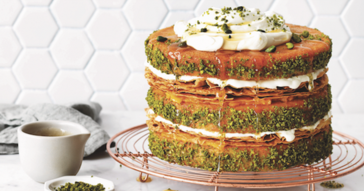 Pistachio & apricot baklava cake