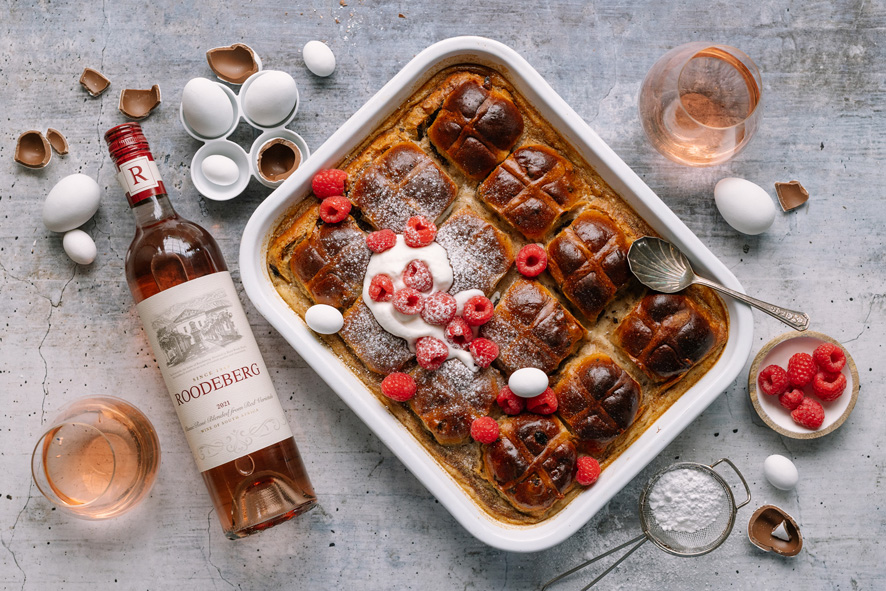 Ilse van der Merwe’s Hot Cross Bun Pudding with Nutella & Raspberries