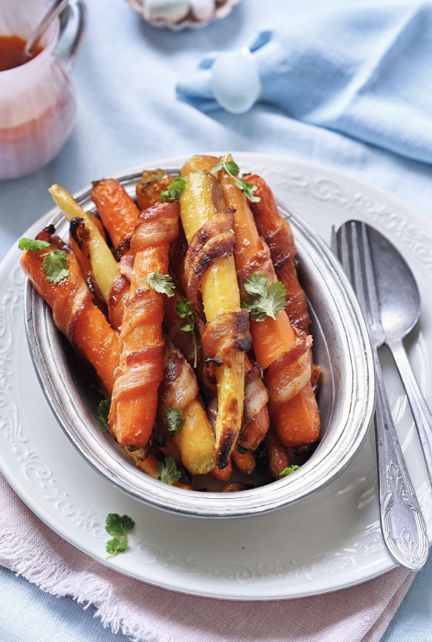 Maple chilli carrots wrapped in bacon