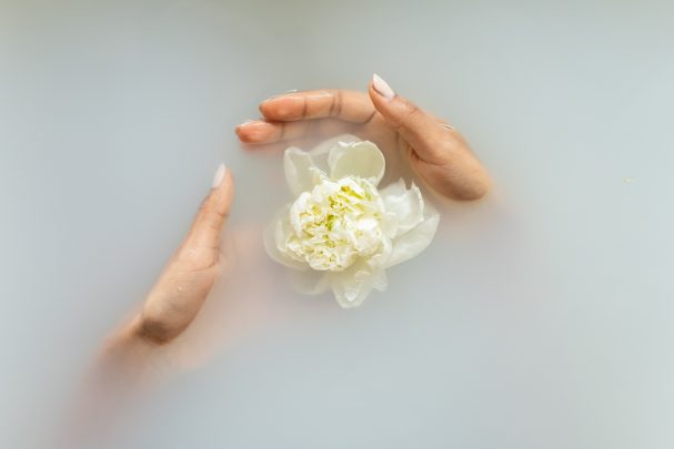 clean beauty bath with flower