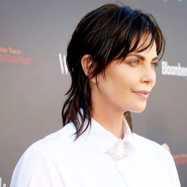 charlize theron new hair dark mullet