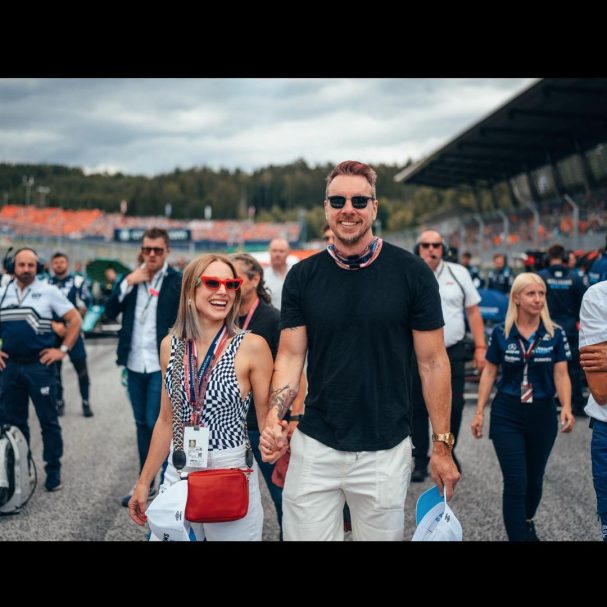 kristen bell and dax shepard at f1 track on holiday in Italy