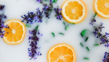 lavender, mint leaves, and orange slices