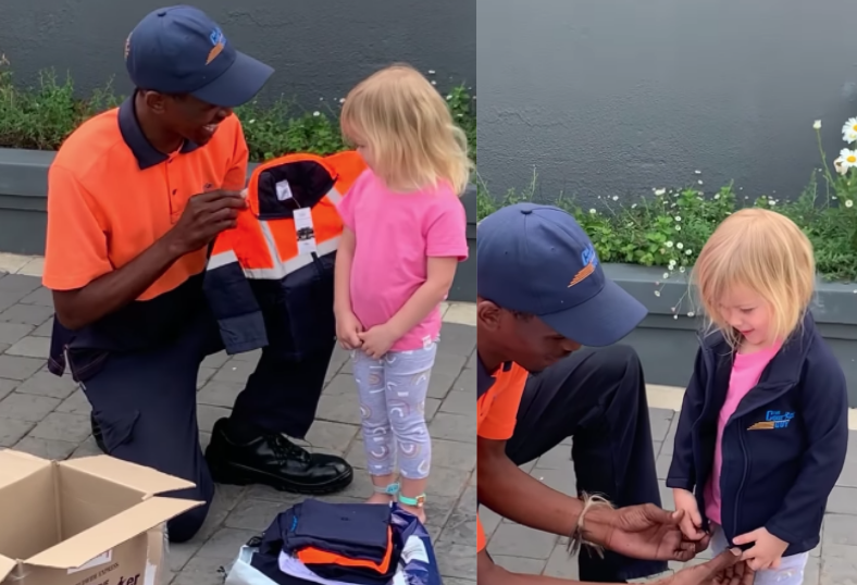 Video: Tiny tot to dress up as her hero for Halloween – a courier guy